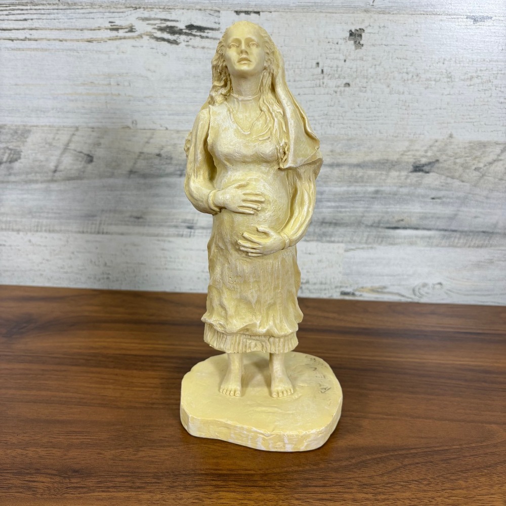 Pregnant Virgin Mary Hand Sculpted Ivory Statue Signed by Artist Sister Kathleen